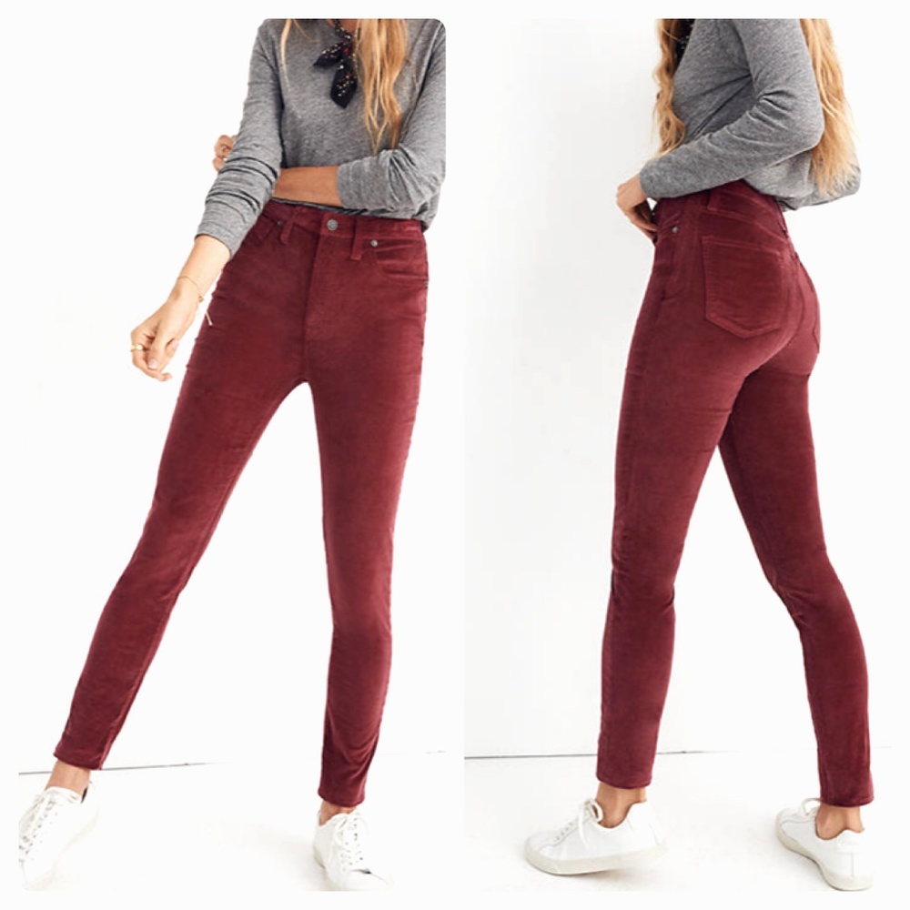 Madewell 10" High Rise Velvet Skinny Burgundy Stretch Jeans